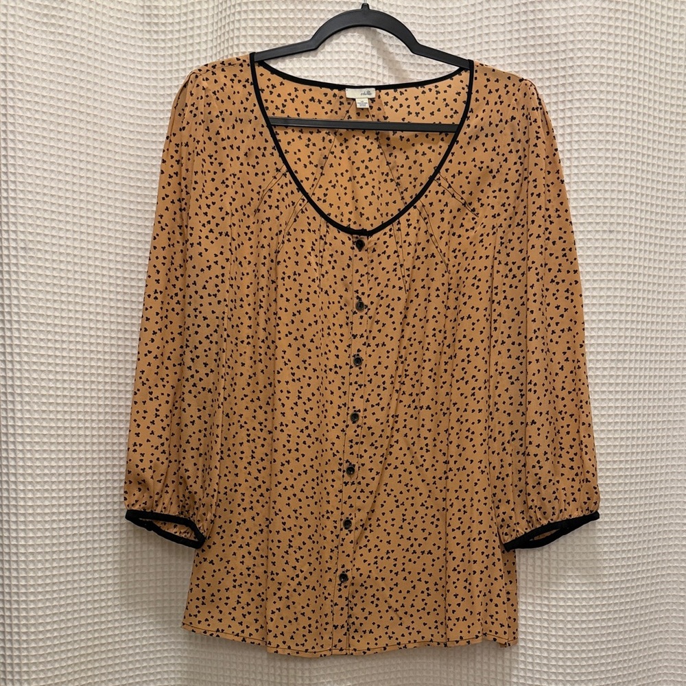 Anthropologie Odille 100% Silk Hearts & Spades Blouse - Size 14